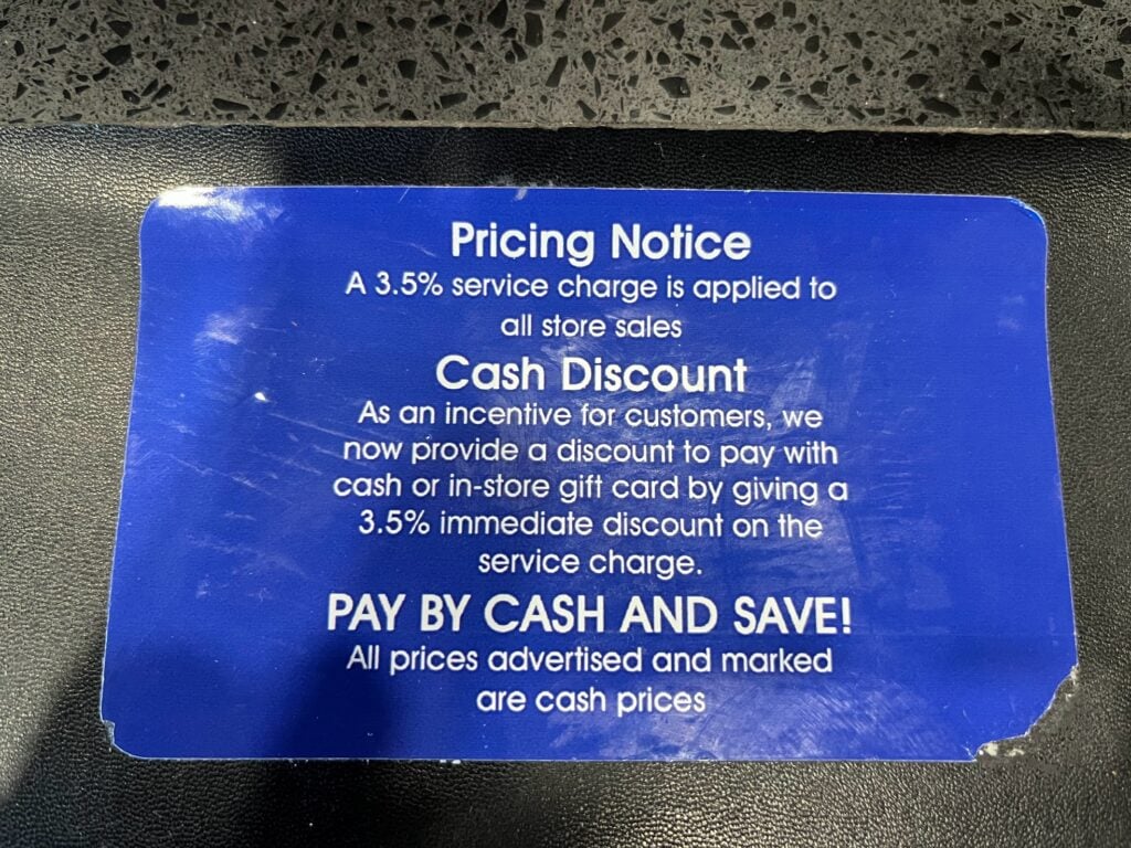 Cash discount store dual pricing a 3.5% fee