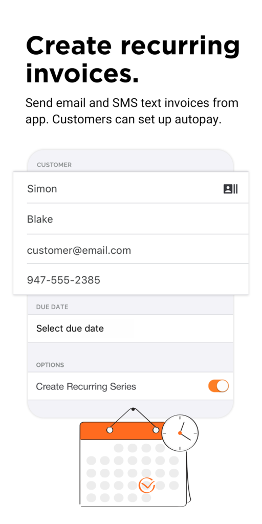 Create recurring
invoices from PayAnywhere 