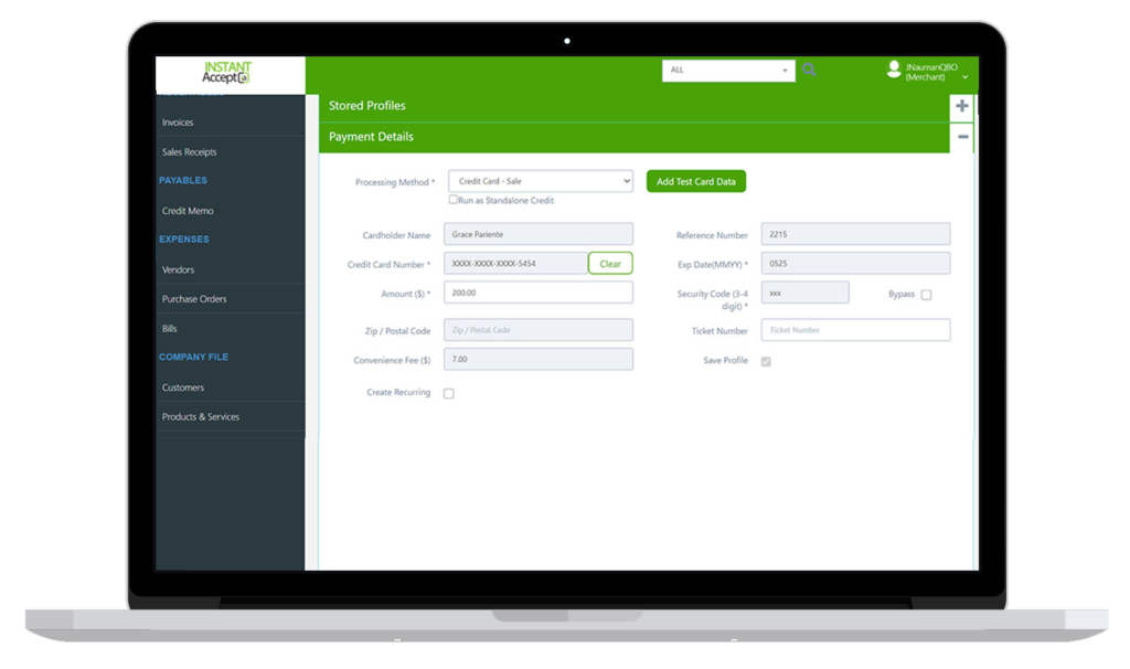 Instant Accept Live QuickBooks Integration Laptop