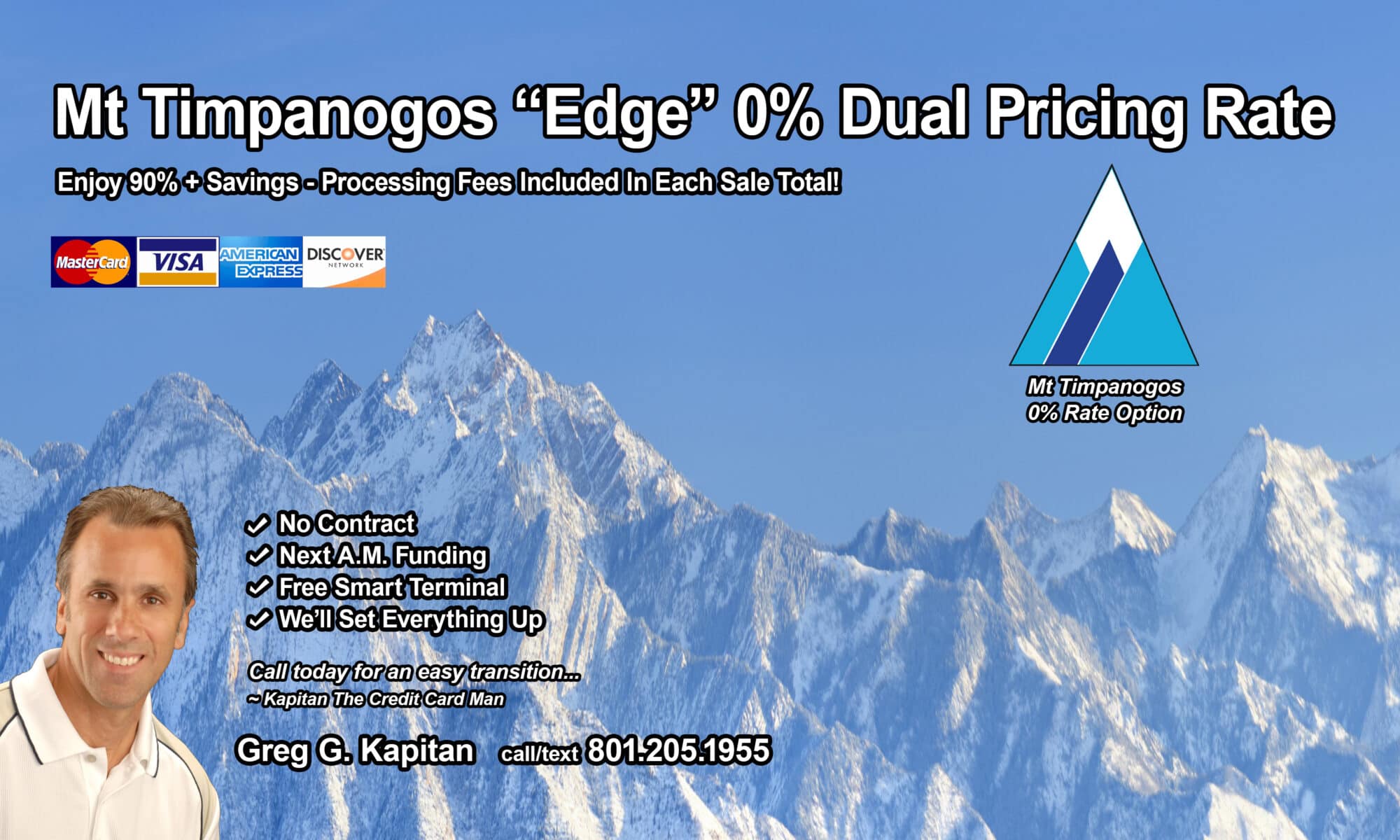 Utah EZ Pay Mt Timpanogos 0% Dual Processing Card Rate Website Banner