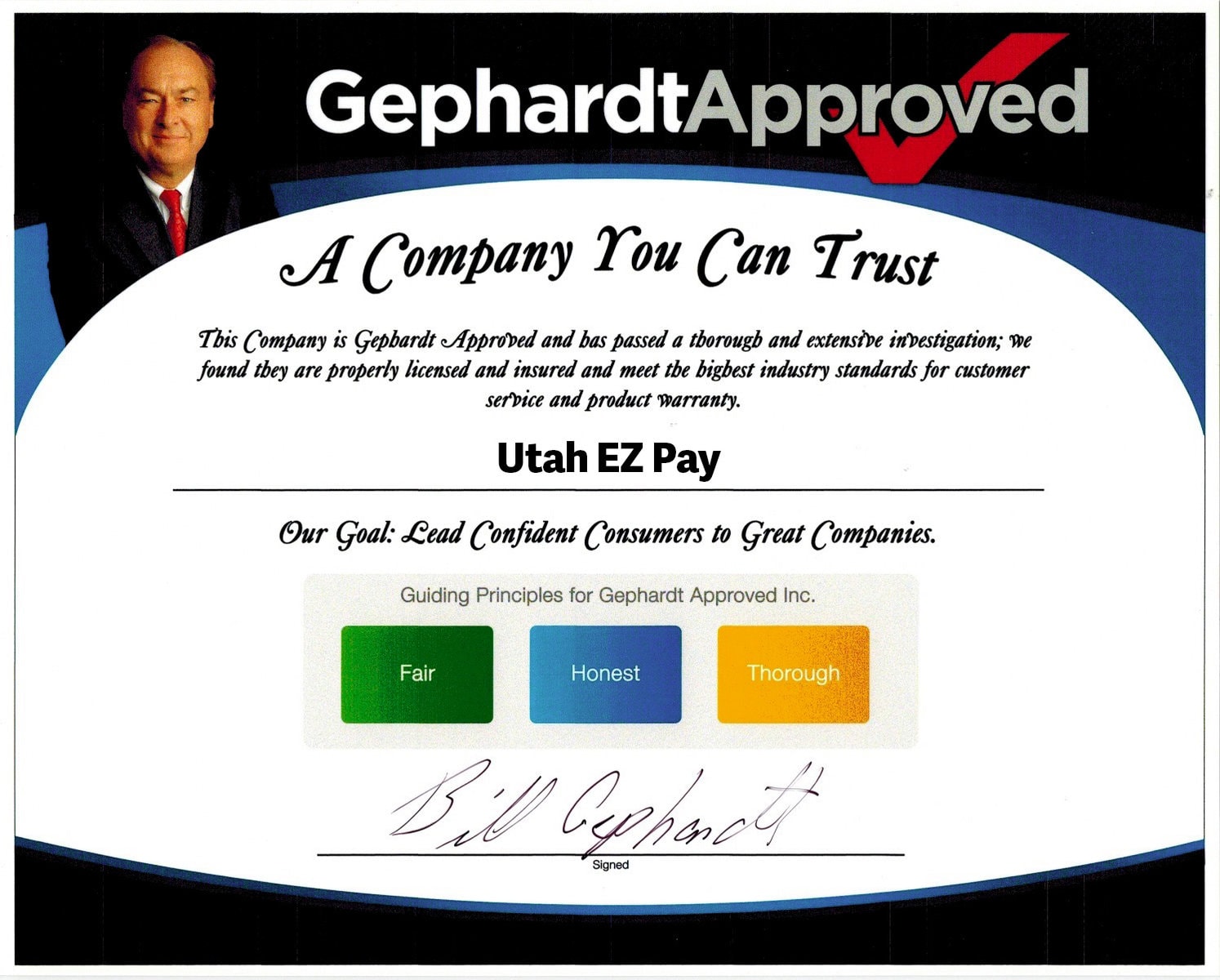 Utah EZ Pay Gephardt Approved Certificate 