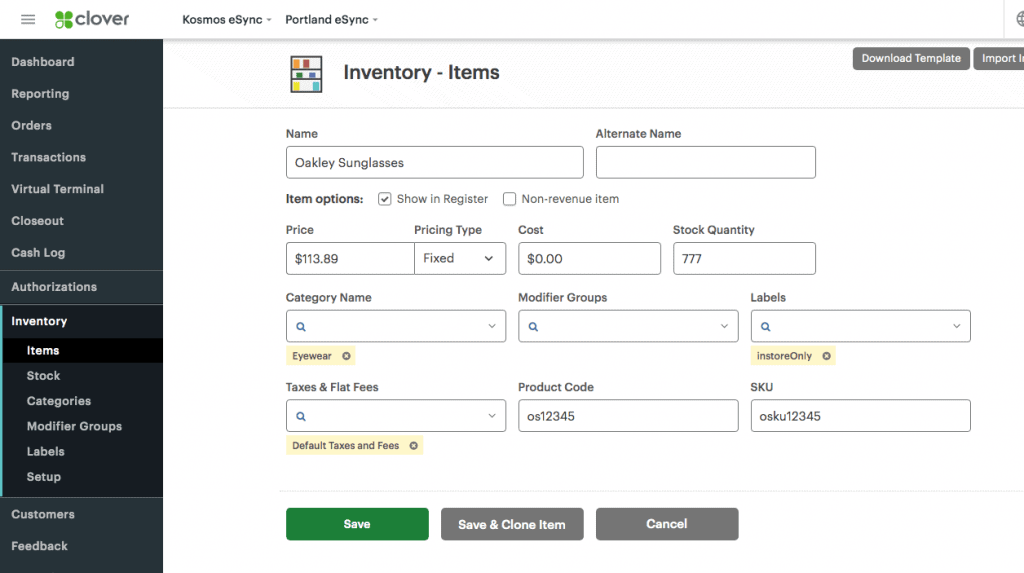 Clover Inventory Management Features