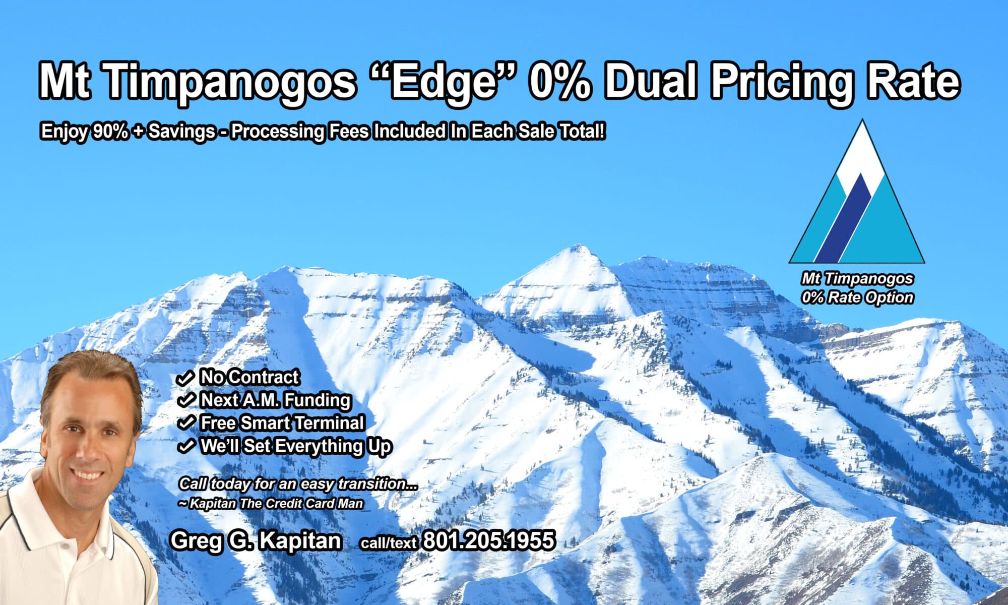 Utah EZ Pay Mt Timpanogos 0% Credit Card Processing rate Website Banner