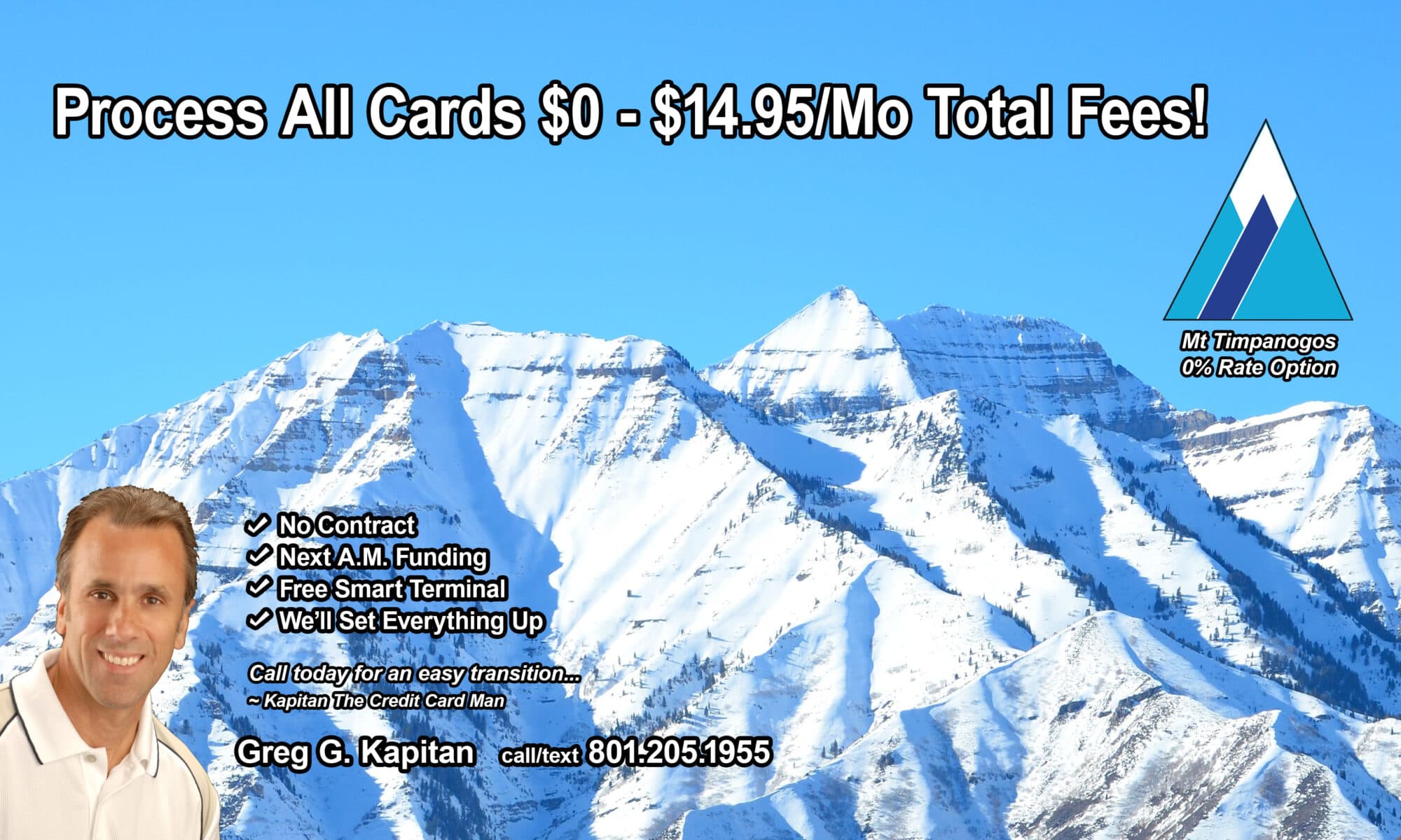 Utah EZ Pay Mt Timpanogos 0% Credit Card Processing Rate Website Banner All Fees