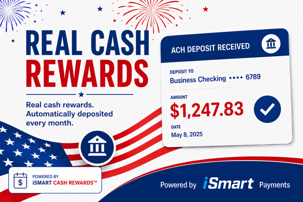 iSmart Monthly Cash Deposits graphic showing real cash deposited into a business checking account every month for Salt Lake and Utah businesses
