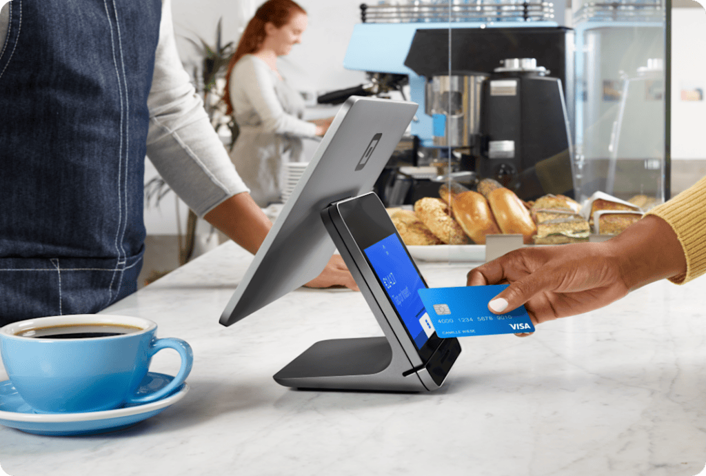 Image of a Square Register POS and Customer Tap to Pay