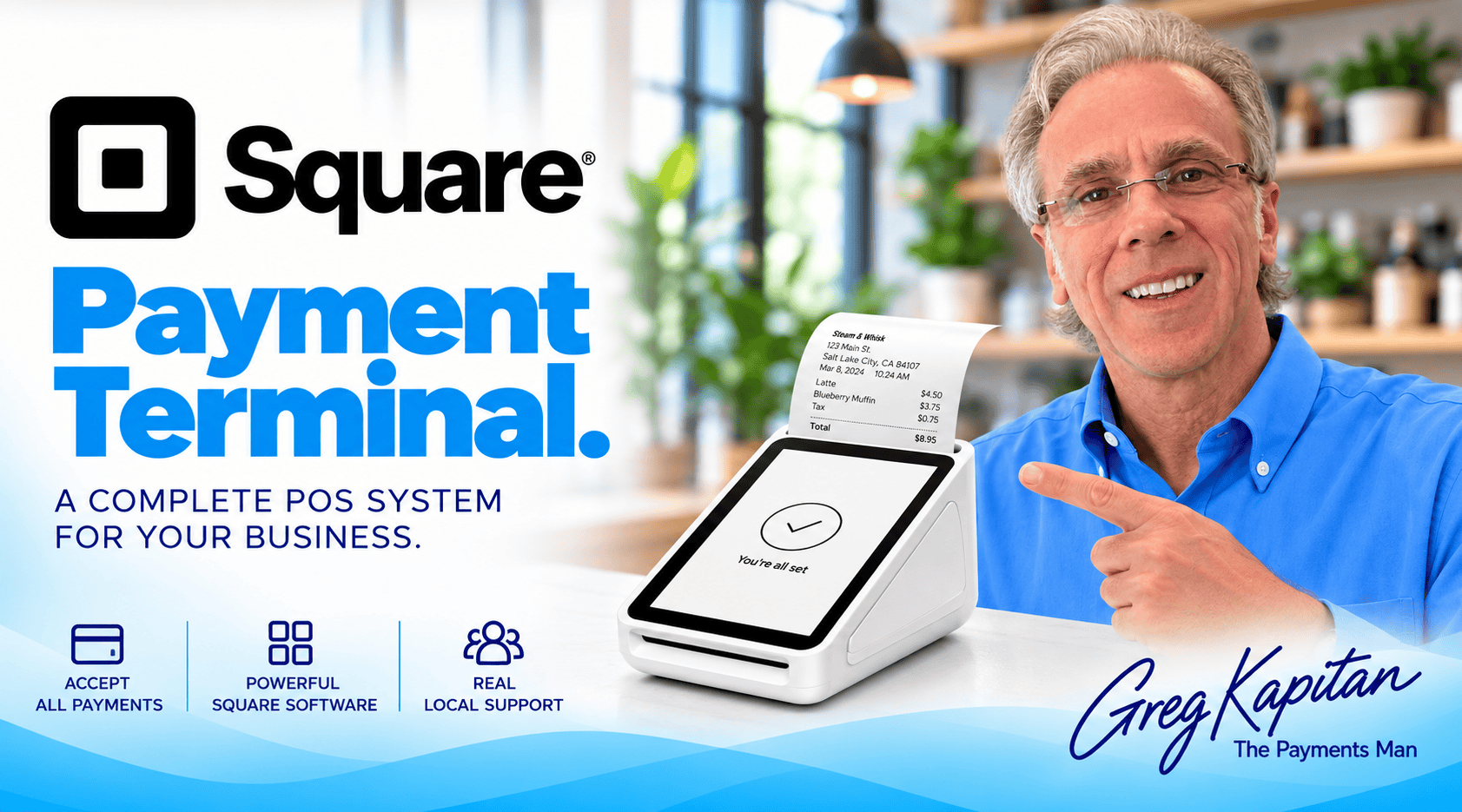 Image of the Square Payment Terminal for Utah Businesses with Greg Kapitan the Payments Man